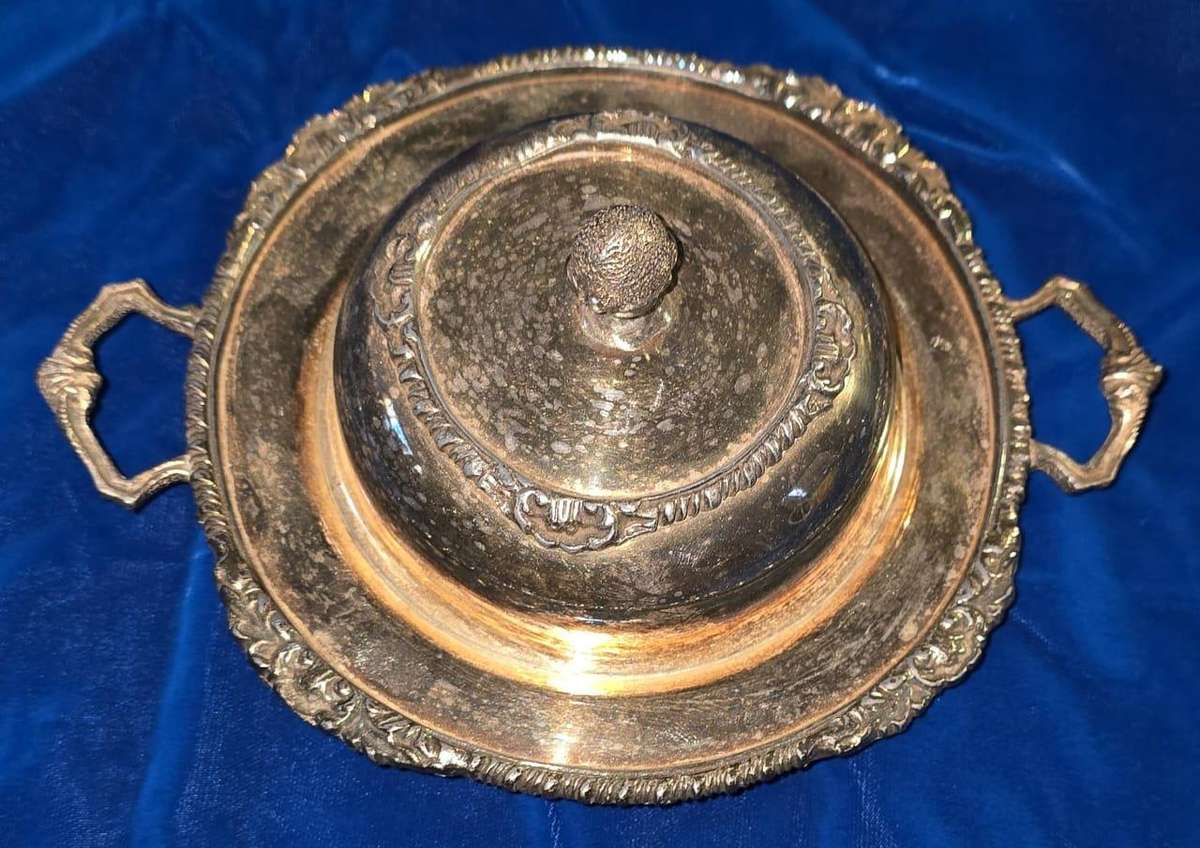 Vintage - Seranco,Silver Plated on Copper, Lidded With Glass Butter Dish