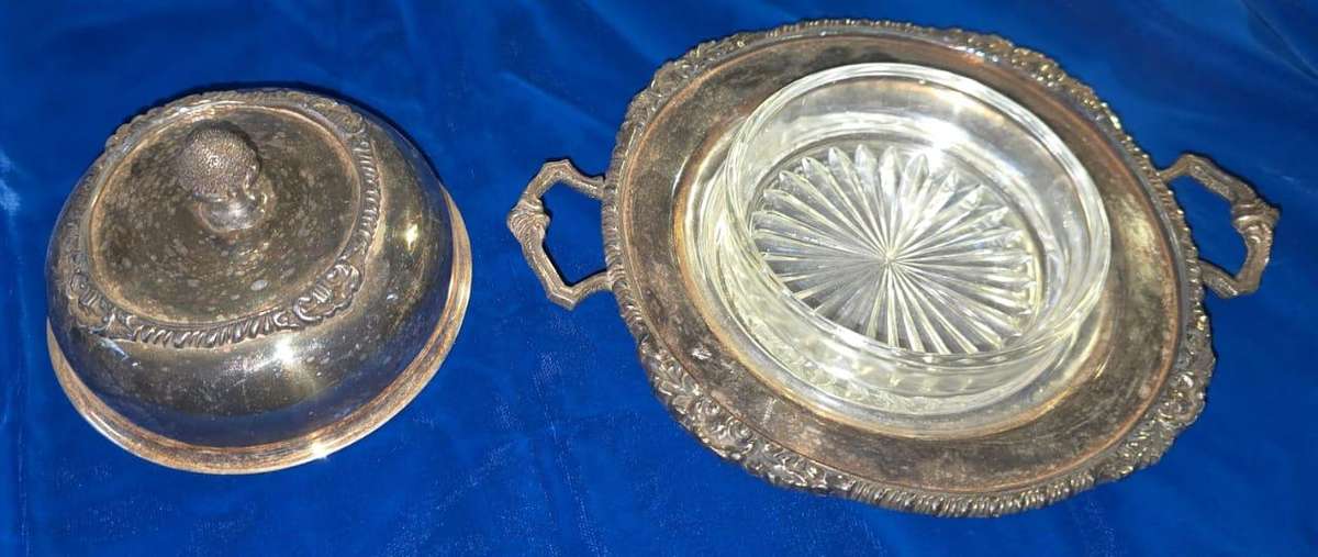 Vintage - Seranco,Silver Plated on Copper, Lidded With Glass Butter Dish