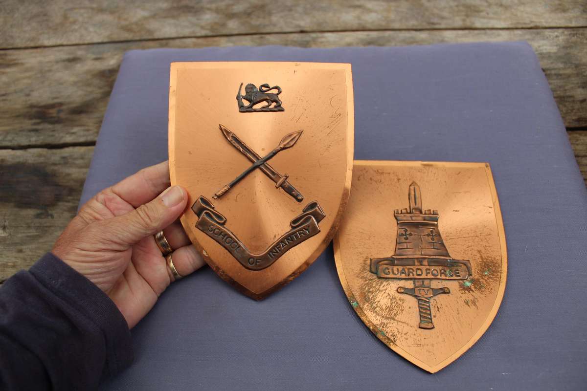 School of Infantry and Guardforce copper plaques - both for R 150!