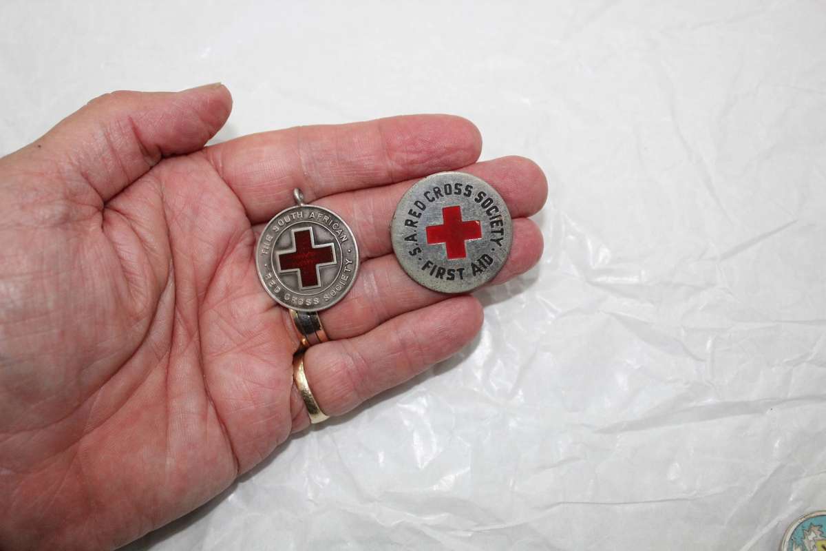 Red Cross badges - one Sterling silver