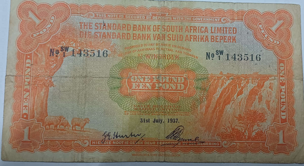 1937 Standard Bank of South Africa One Pound Note