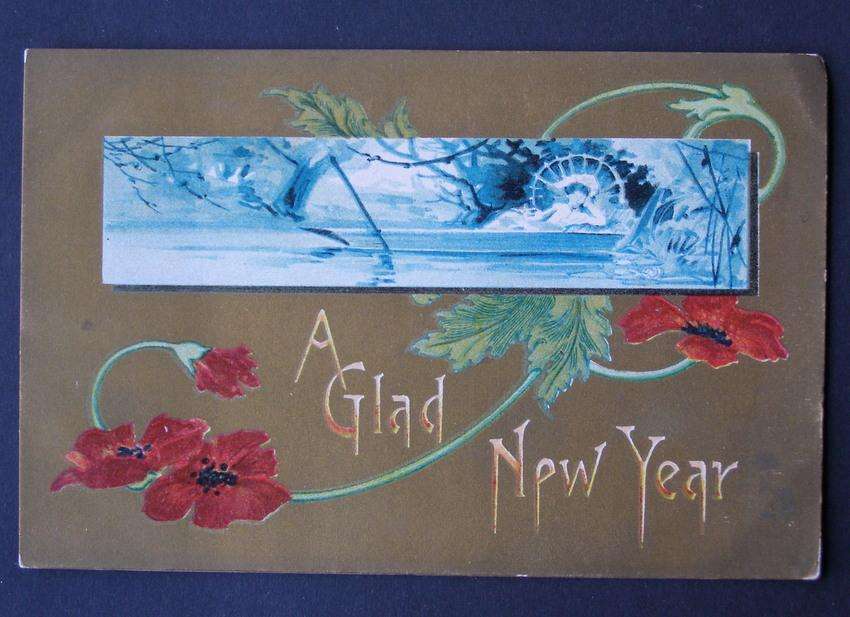 Vintage Gilded POSTCARD - A Glad New Year