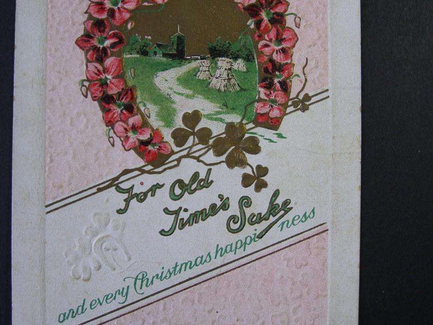 The Star Series Embossed POSTCARD - Good Luck! For Old Time's Sake and every Christmas happiness