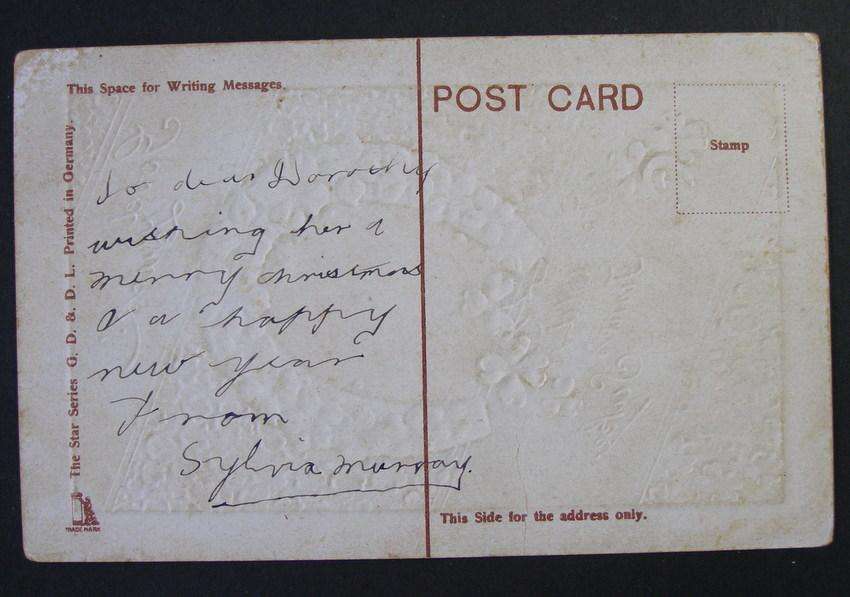 The Star Series Embossed POSTCARD - Good Luck! For Old Time's Sake and every Christmas happiness