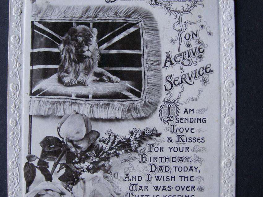 Beagles Embossed POSTCARD - Birthday Greetings to my Dear Father, On Active Service