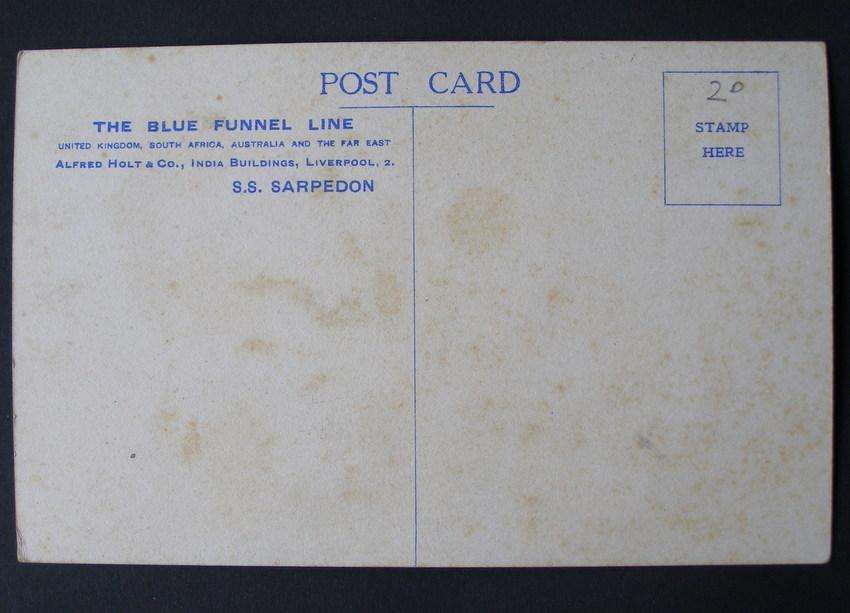 Blue Funnel Line Maritime POSTCARD - S.S. Sarpedon