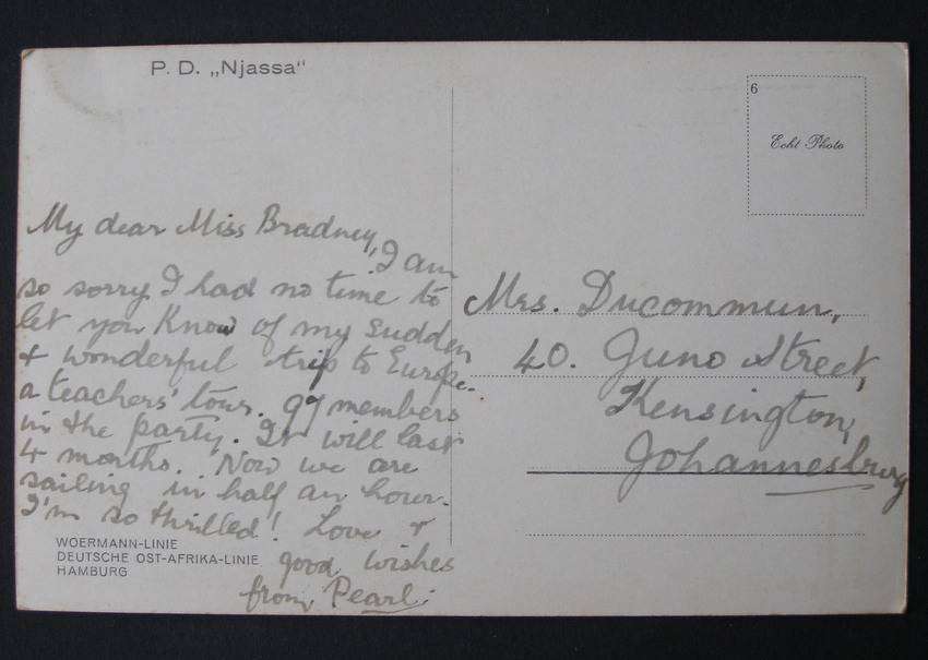 Woermann German East Africa Line Postcard - P.D. Njassa