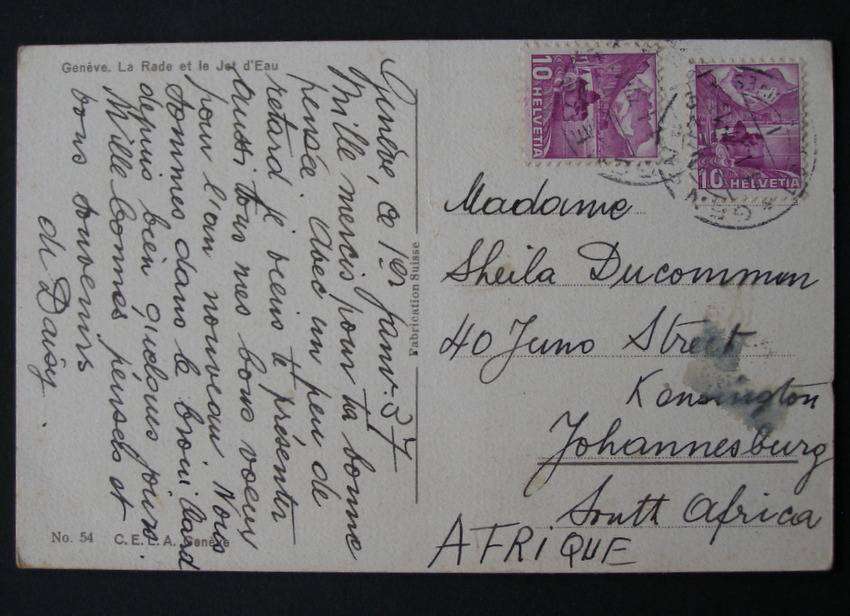 Swiss Artistic POSTCARD - Lake Geneva 1937