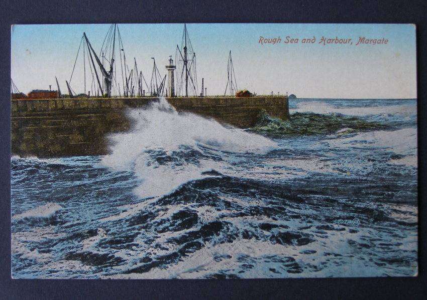 Valentine's POSTCARD - Rough Sea and Harbour, Margate