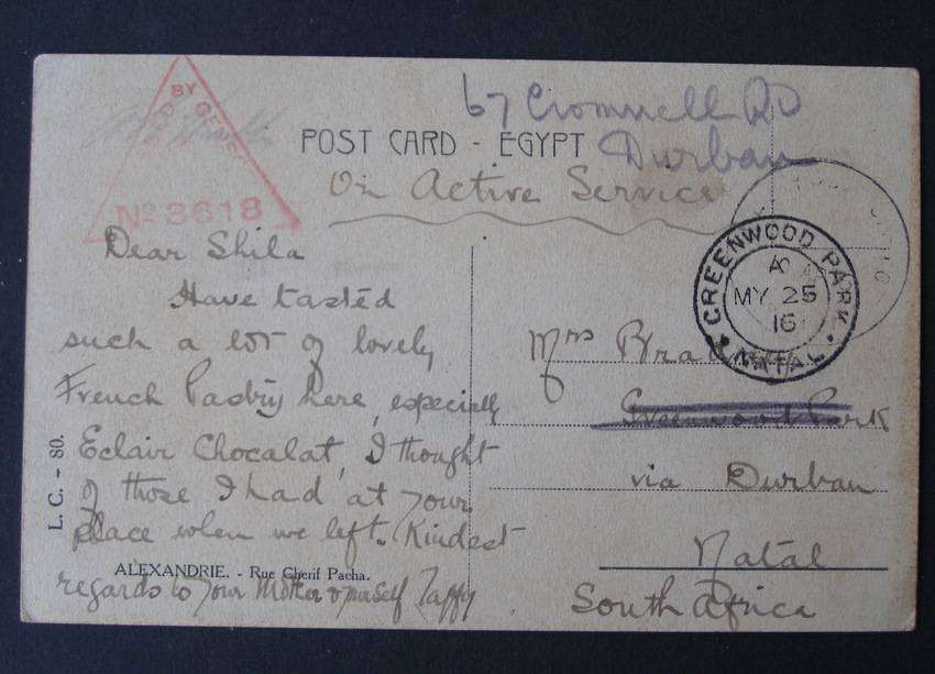 Egyptian POSTCARD (On Active Service) - Alexandria 1916