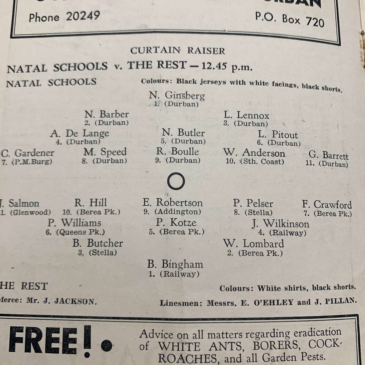 Soccer  1950 Test 'Australia vs South Africa' Official Programme (Durban)