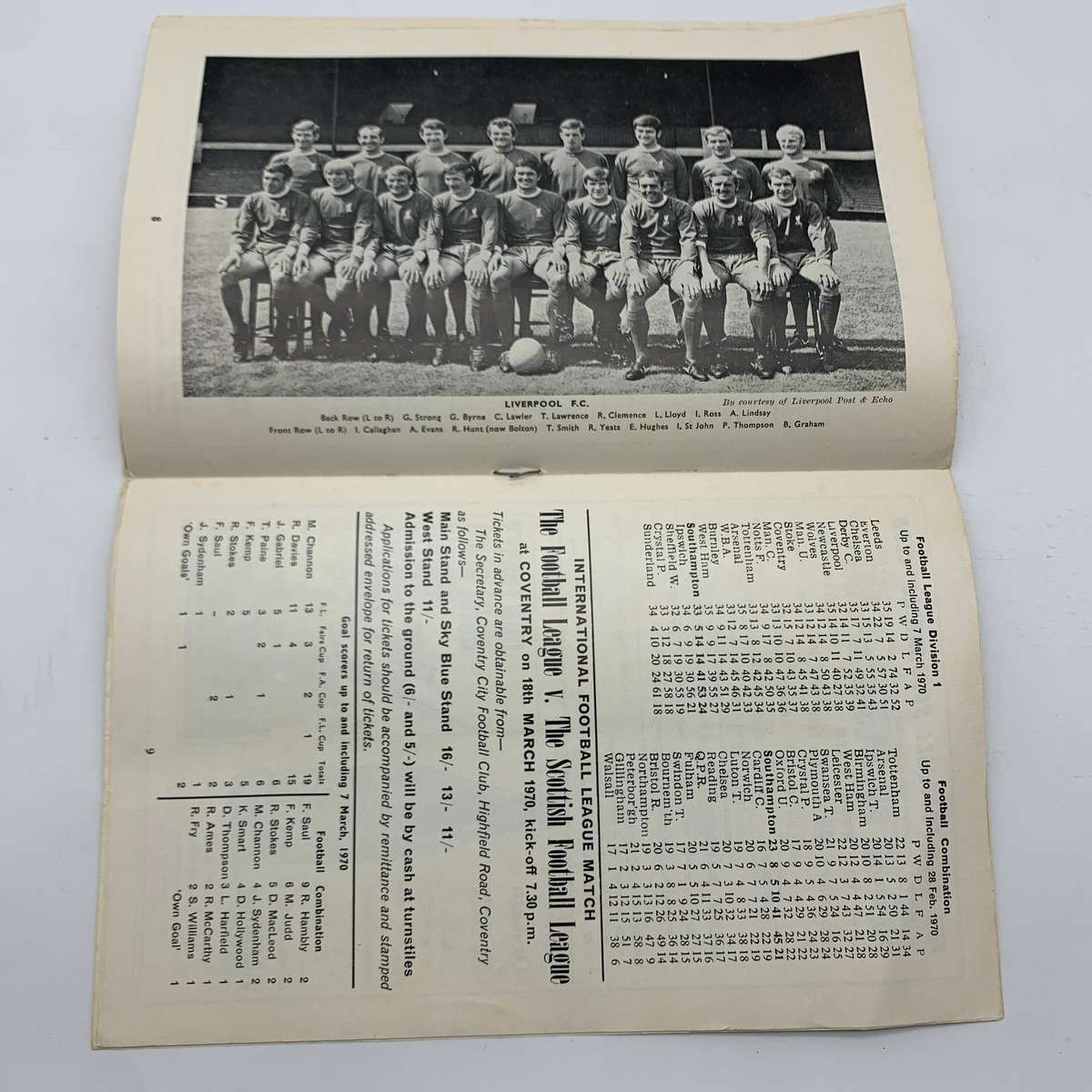 Soccer  1970 'Southampton vs Liverpool' Official Programme