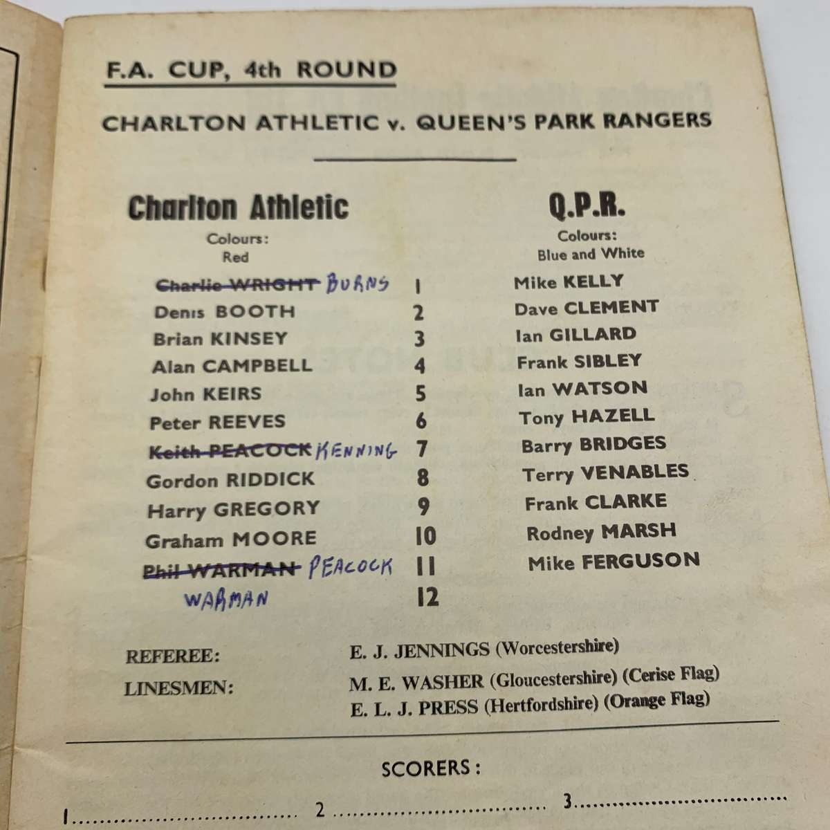 Soccer  '1970 Charlton Athletic vs Queens Park Rangers' F.A. Cup, Official Programme