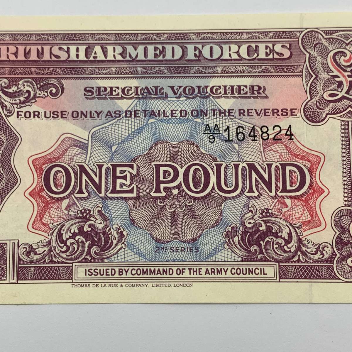 British Armed Forces  1940s (2nd Series) One Pound 'AA9' Bank Note (UNC)