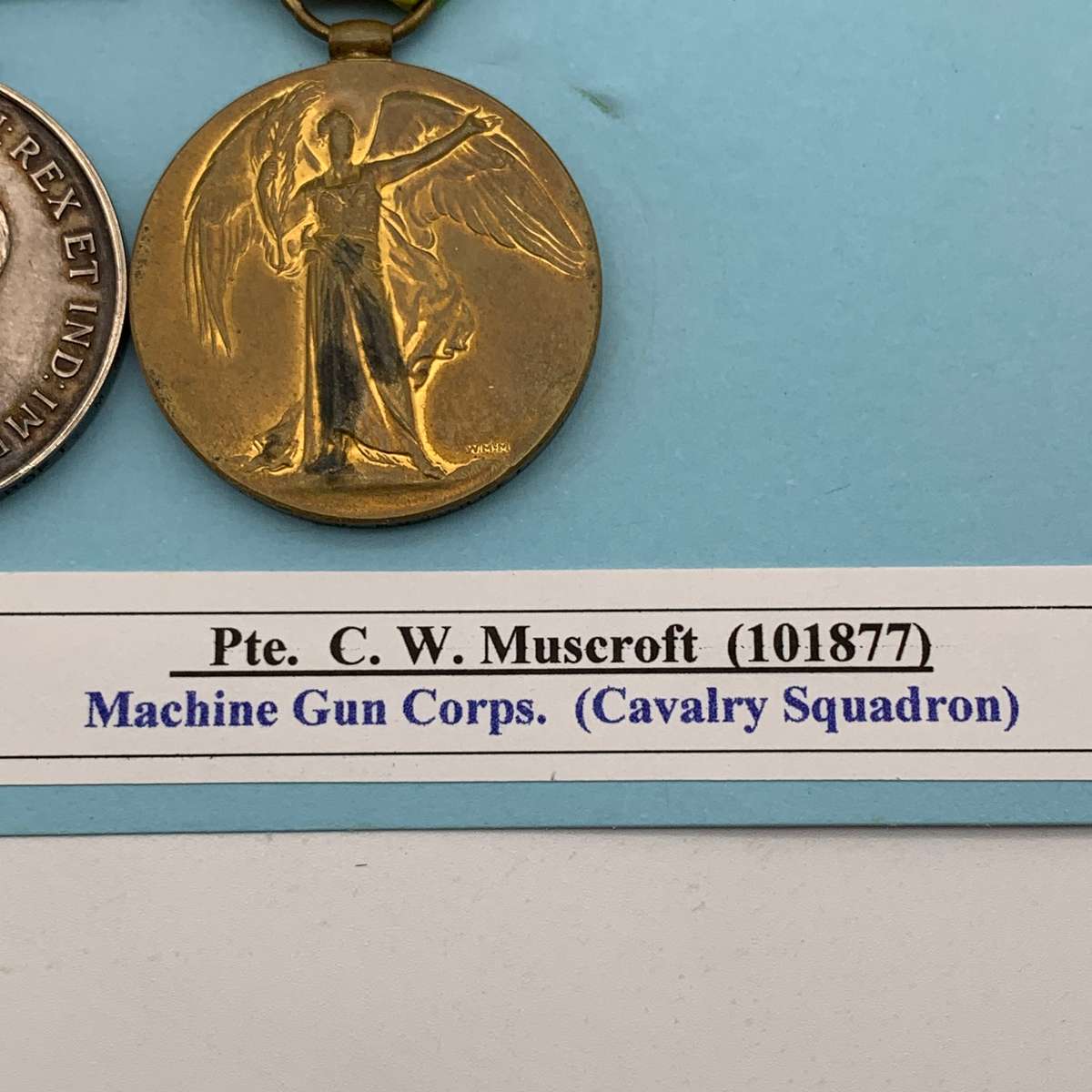 WW1 Medal Pair  'PTE. C.W. Muscroft' (Machine Gun Corps - Cavalry Squad.)