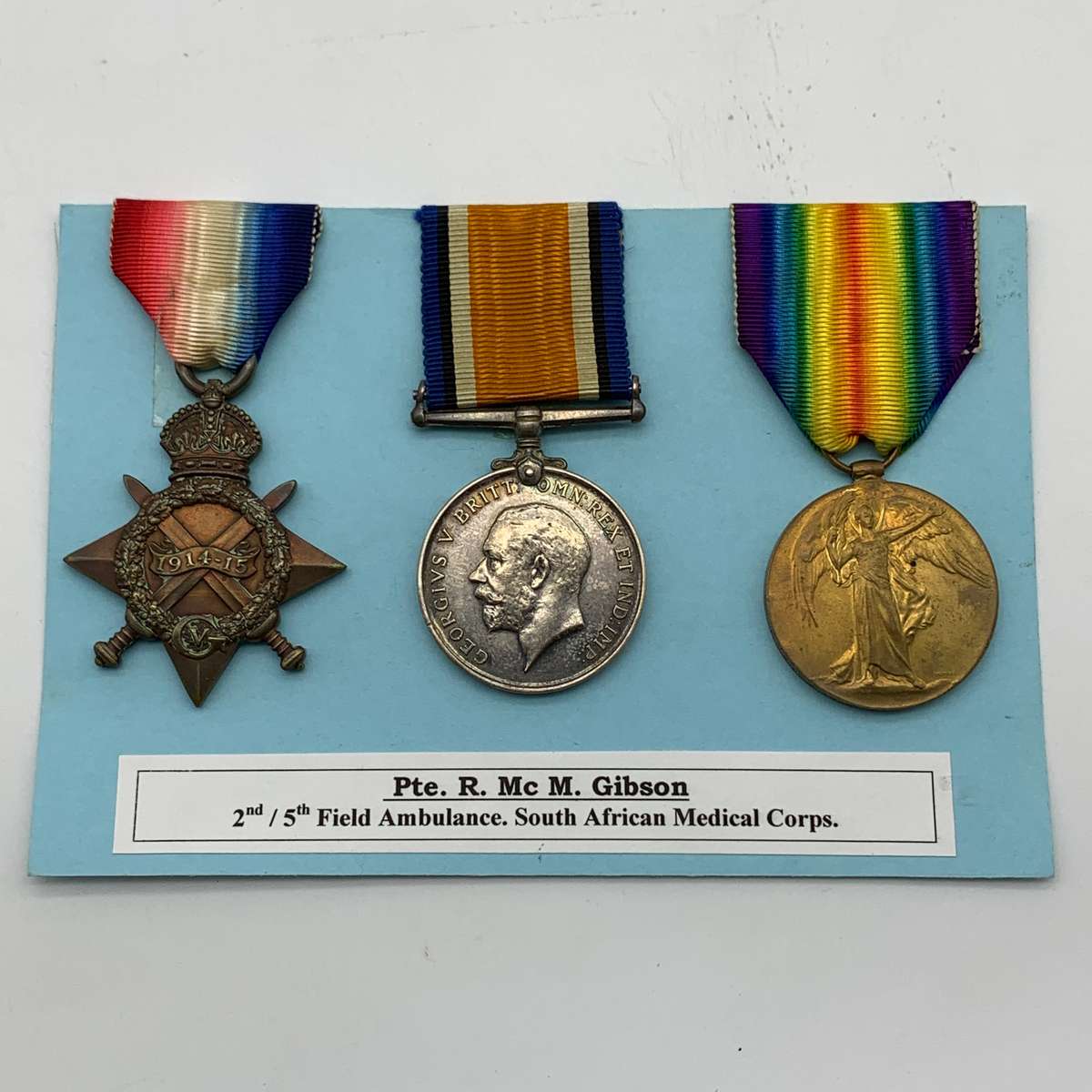 WW1 Medal Trio - 'PTE. R. Mc M. Gibson' (2ND & 5TH Field Ambulance S.A.M.C.)