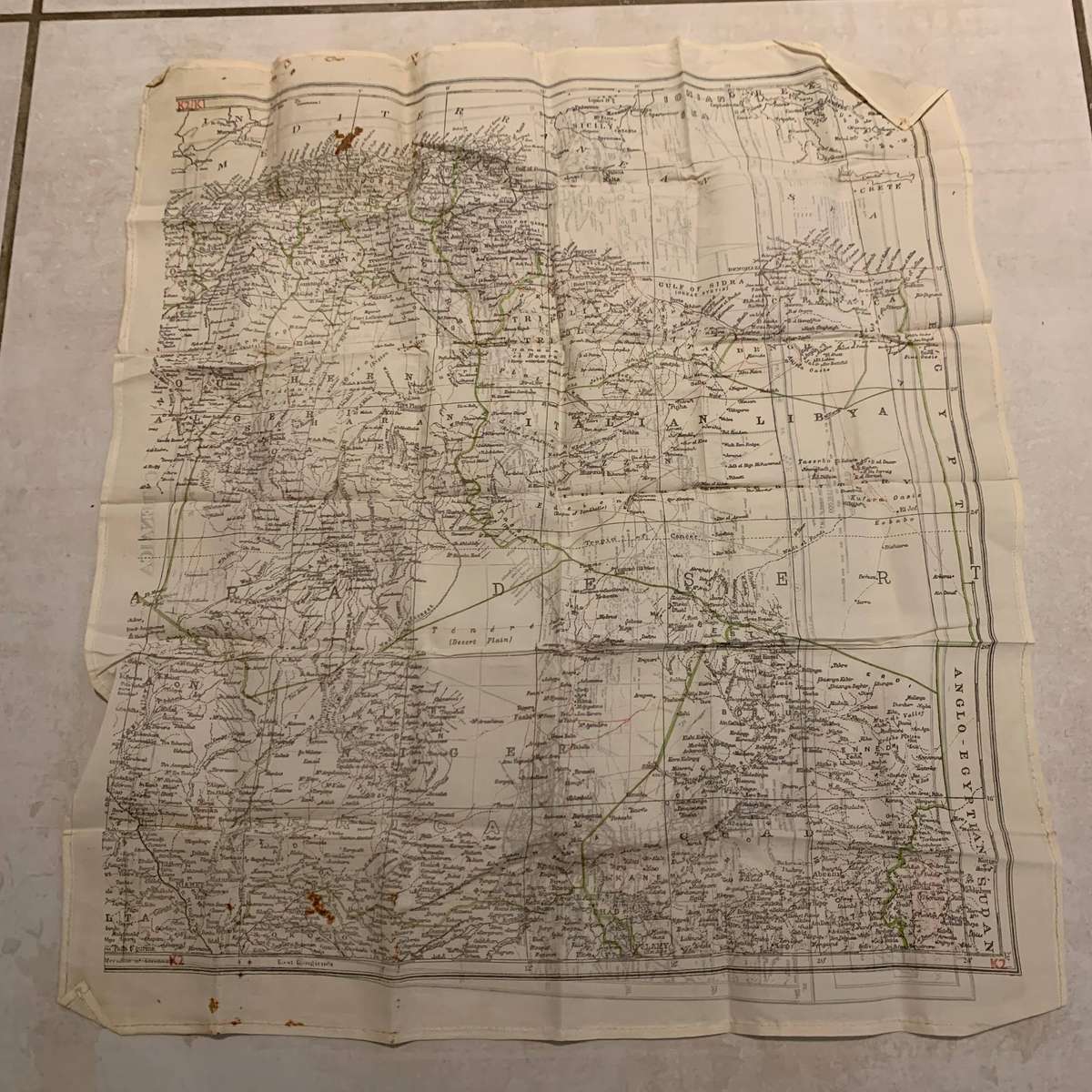 WW2 Silk 'N/Africa - Cyrenaica' Escape Map (K1/K2)