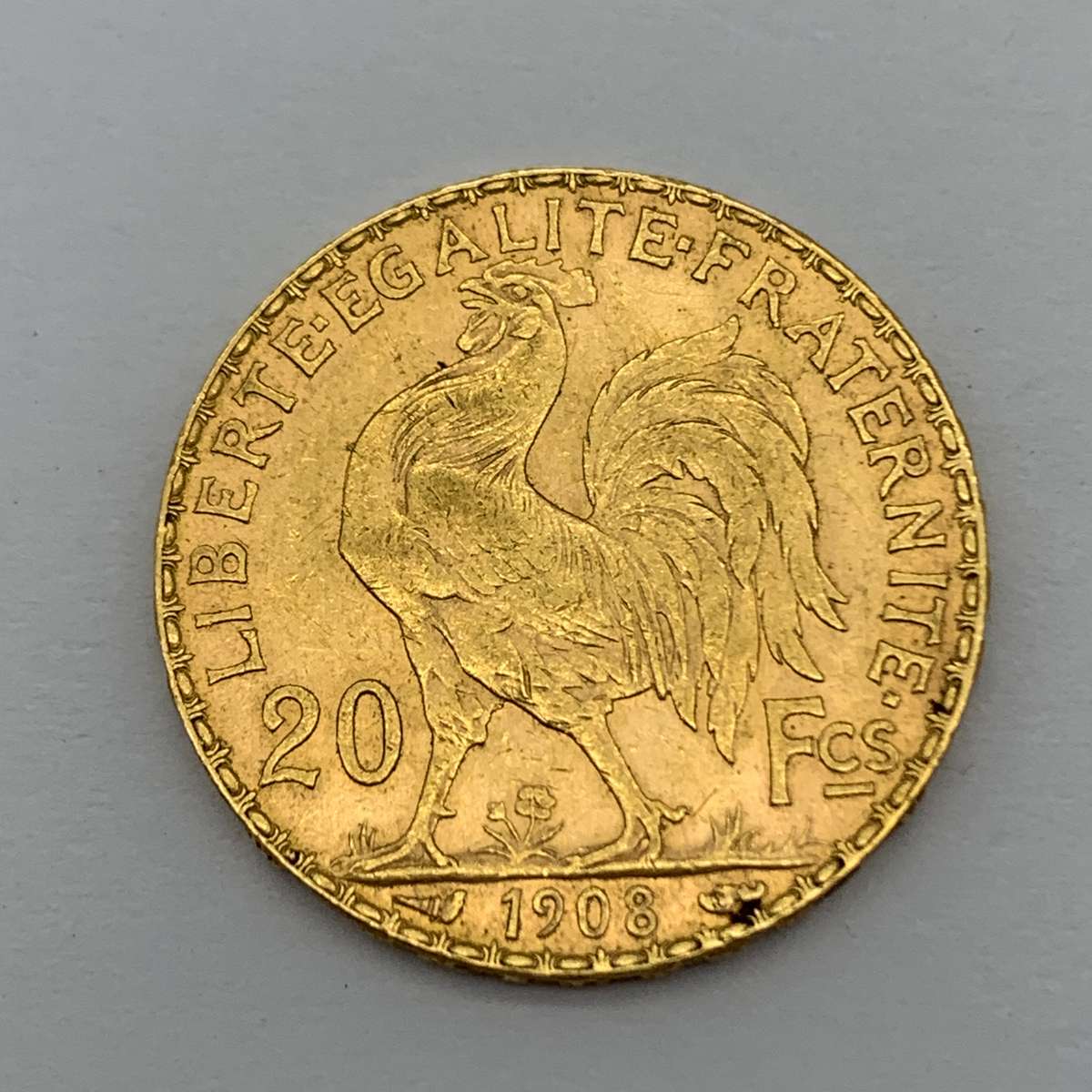 Gold French '1908' 20 Francs Coin