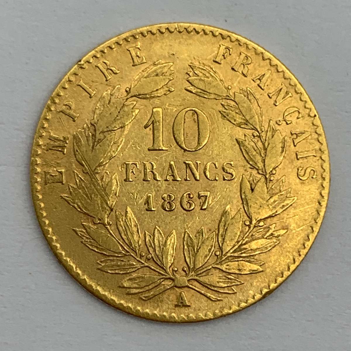 Gold French 'Napoleon III' (1867) 10 Francs Coin