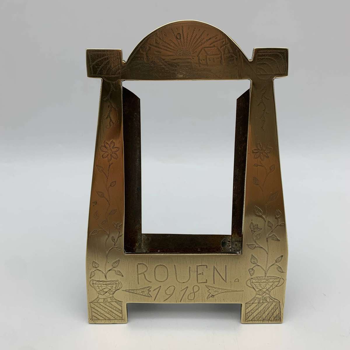 WW1  POW/Trench Art Brass Photo Frame (ROUEN 1918)