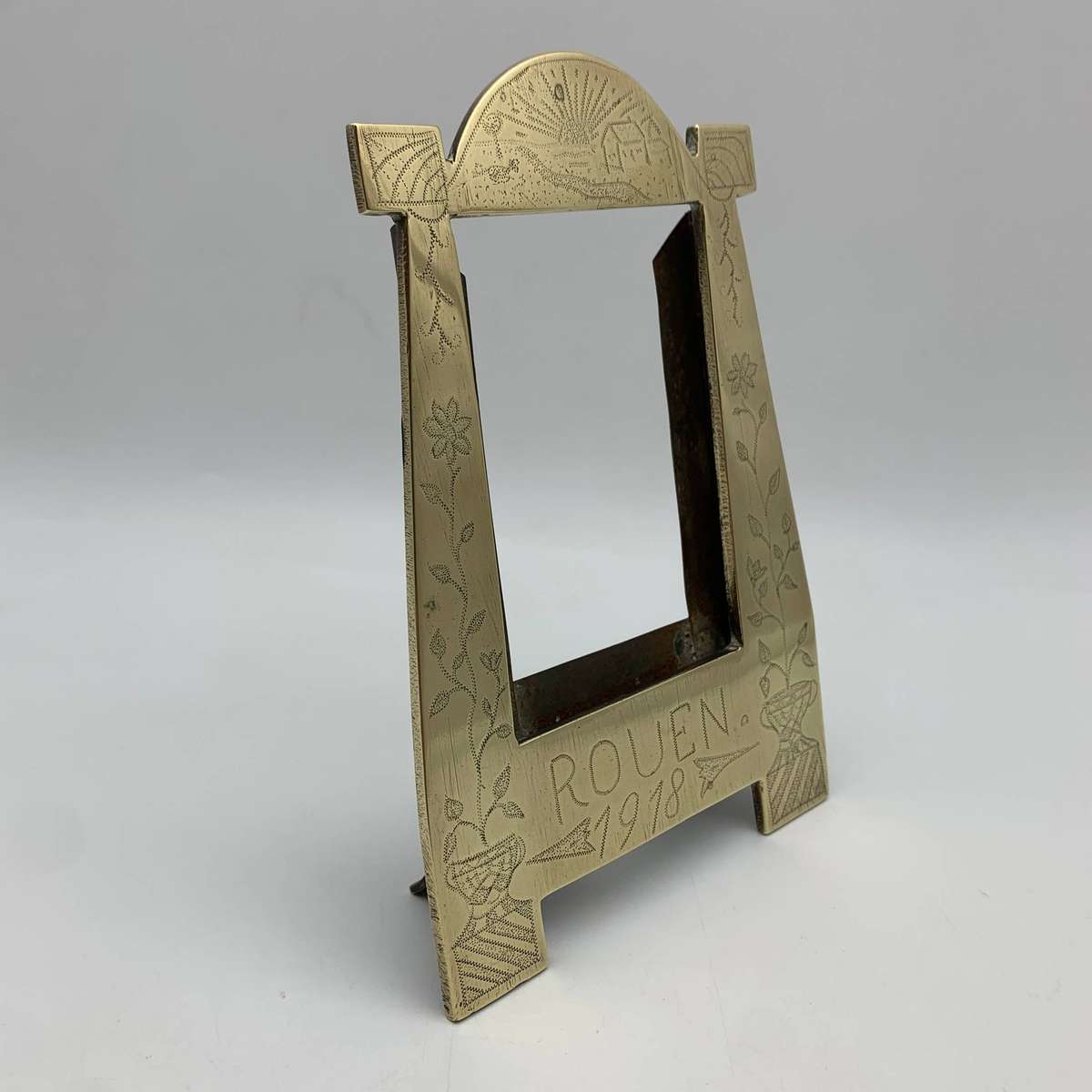WW1  POW/Trench Art Brass Photo Frame (ROUEN 1918)