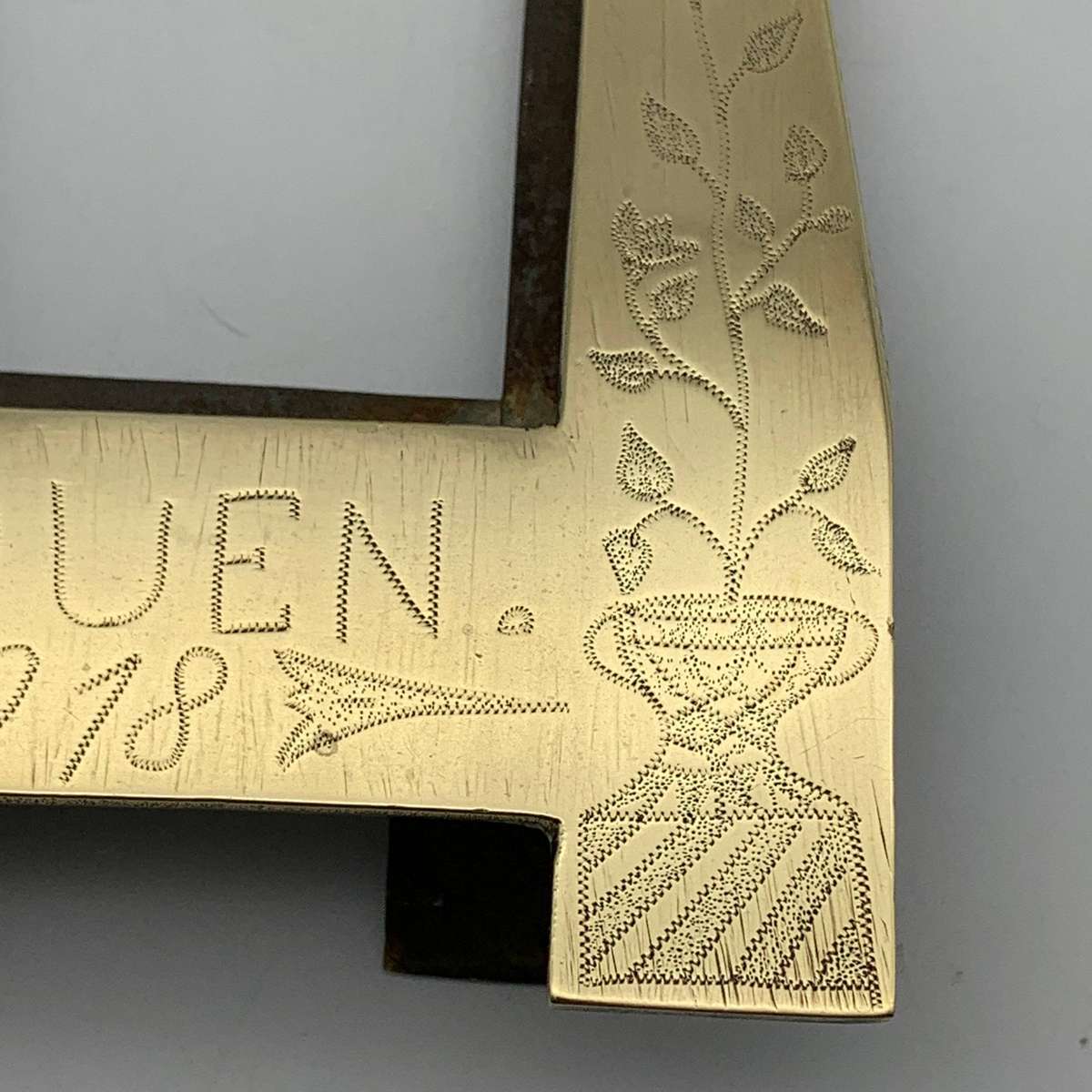 WW1  POW/Trench Art Brass Photo Frame (ROUEN 1918)