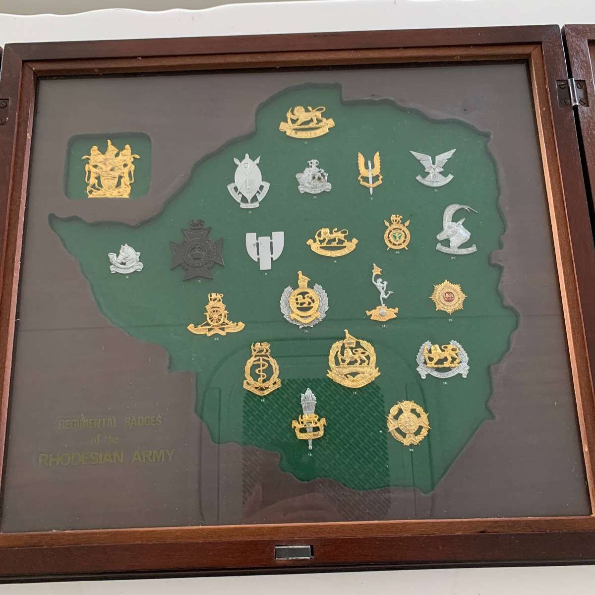 Display Cabinet of 'Rhodesian' Regimental Badges (Ltd Number)