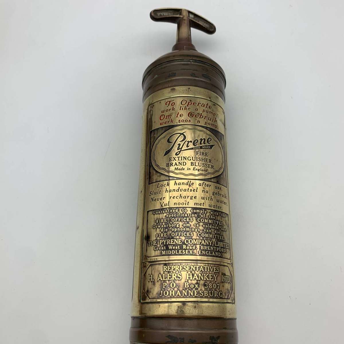 Vintage 'Pyrene' Brass Fire Extinguisher & Wall Bracket