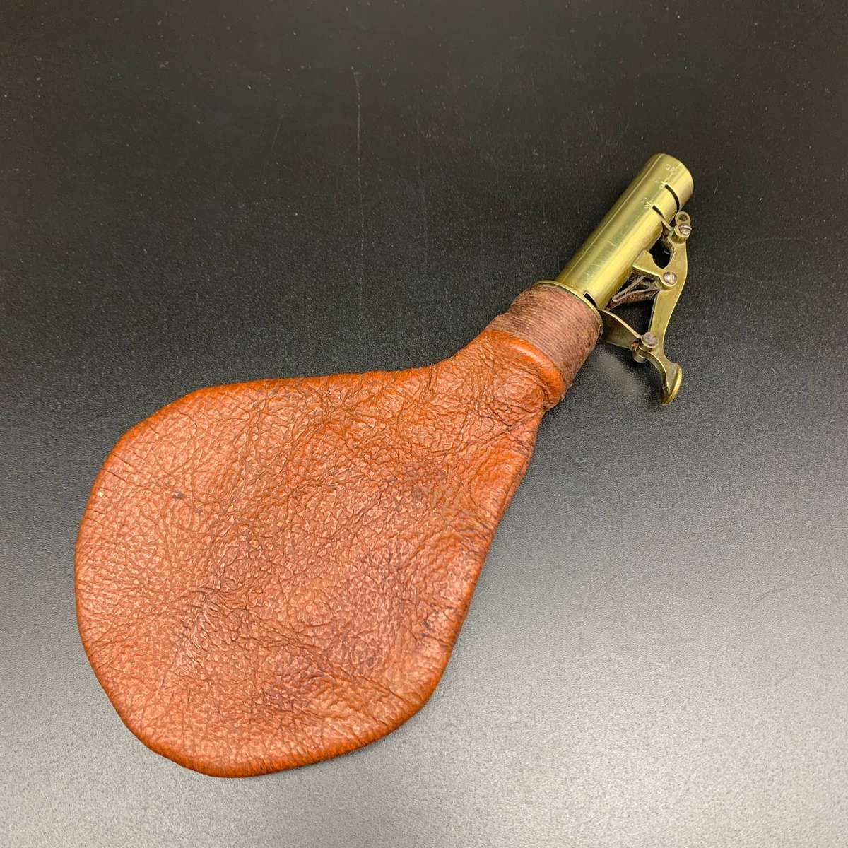 Antique Brass & Leather Powder Flask