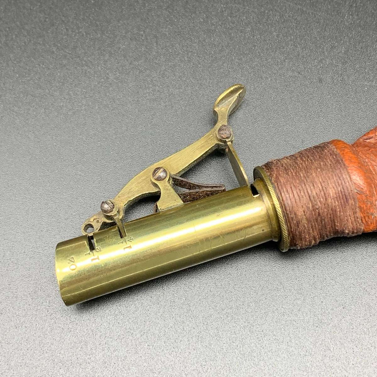 Antique Brass & Leather Powder Flask