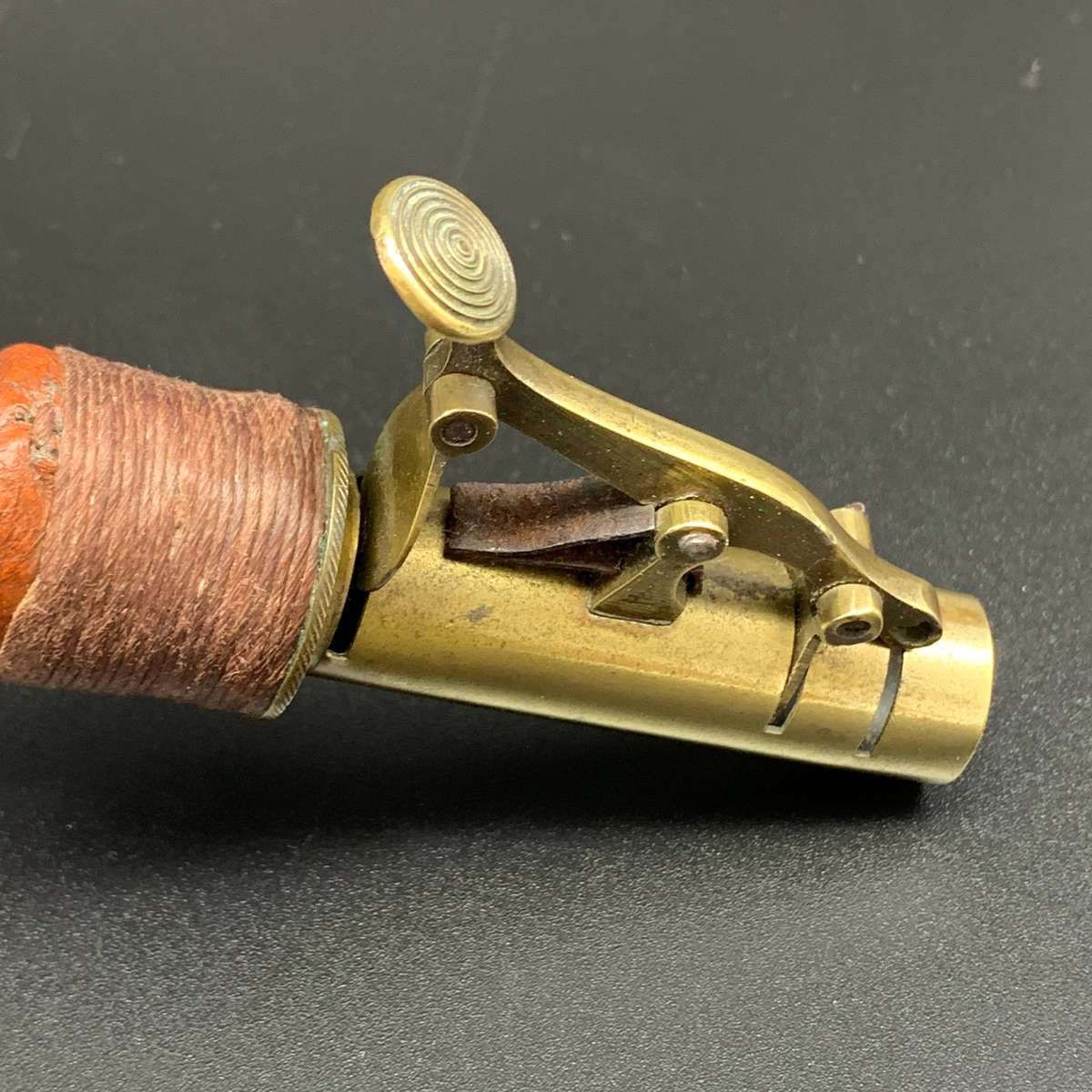 Antique Brass & Leather Powder Flask