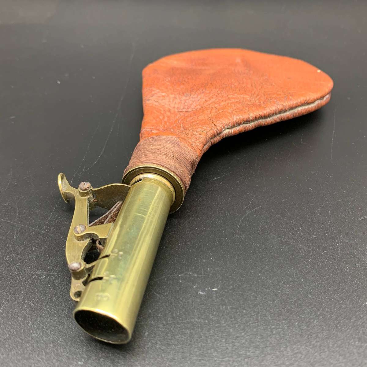 Antique Brass & Leather Powder Flask