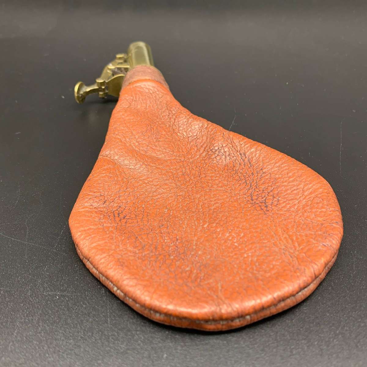 Antique Brass & Leather Powder Flask