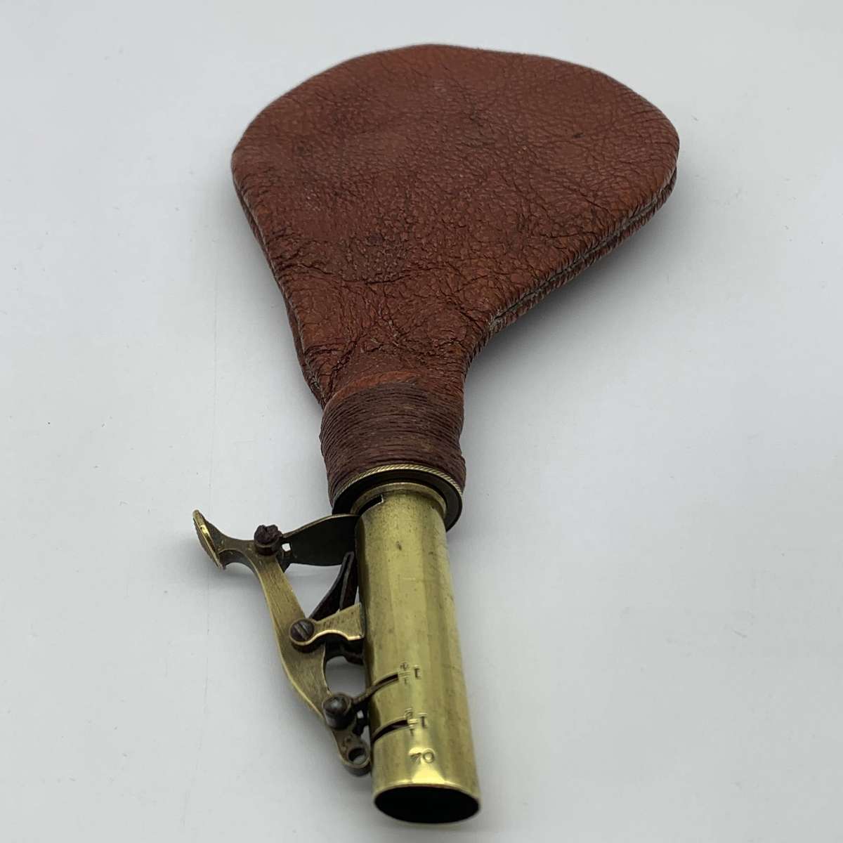 Antique Brass & Leather Powder Flask
