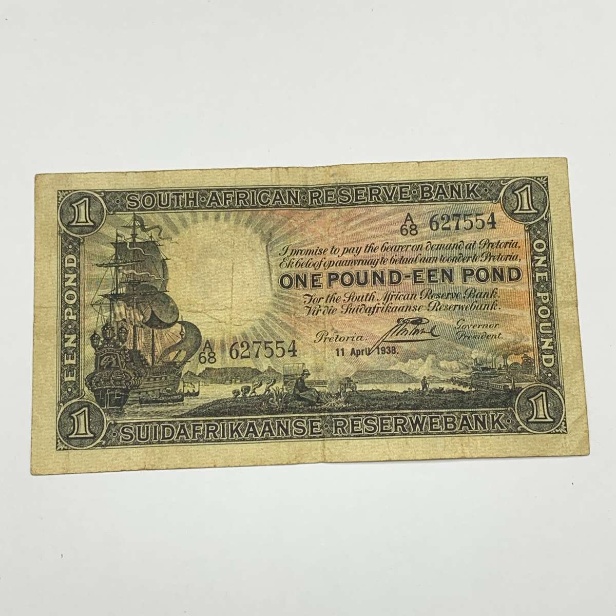 SA  'J. Postmus' 1938  One Pound A68 Note (F-VG)