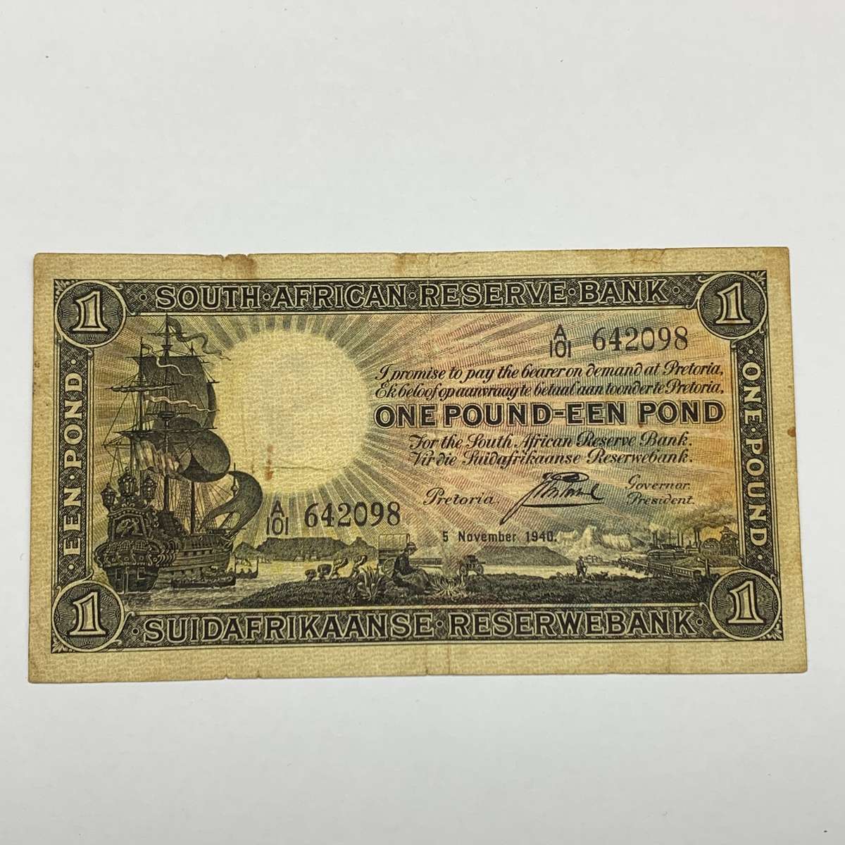 SA  'J. Postmus' 1940  One Pound A101 Bank Note (F-VG)