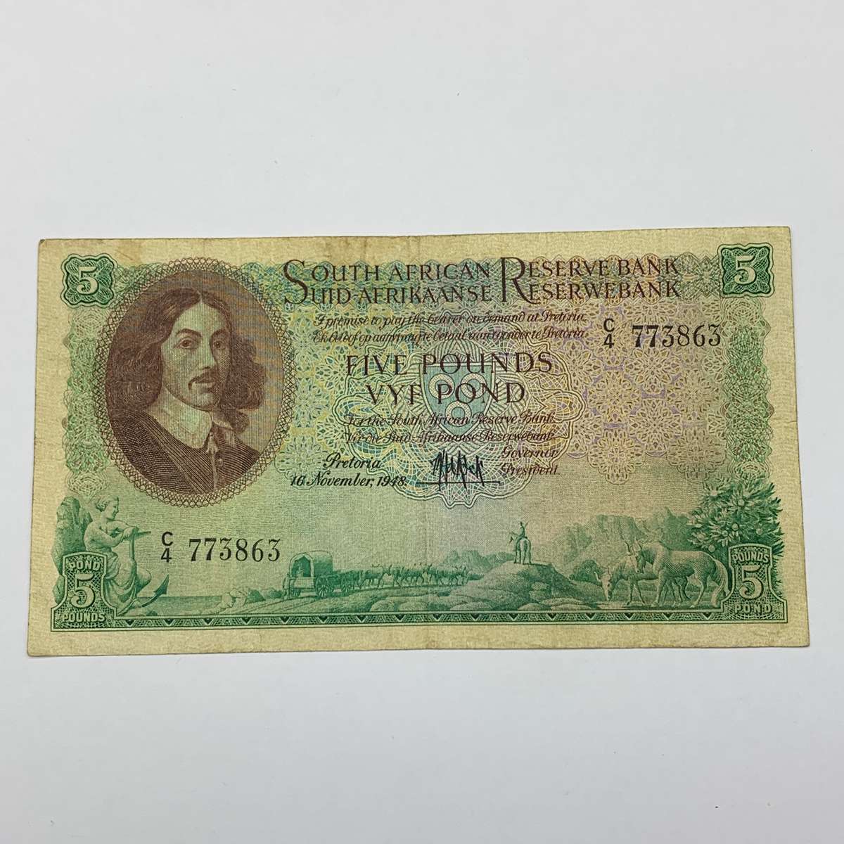 SA  'M.H. de Kock' 1948  Five Pound 'C4' Note (VF)