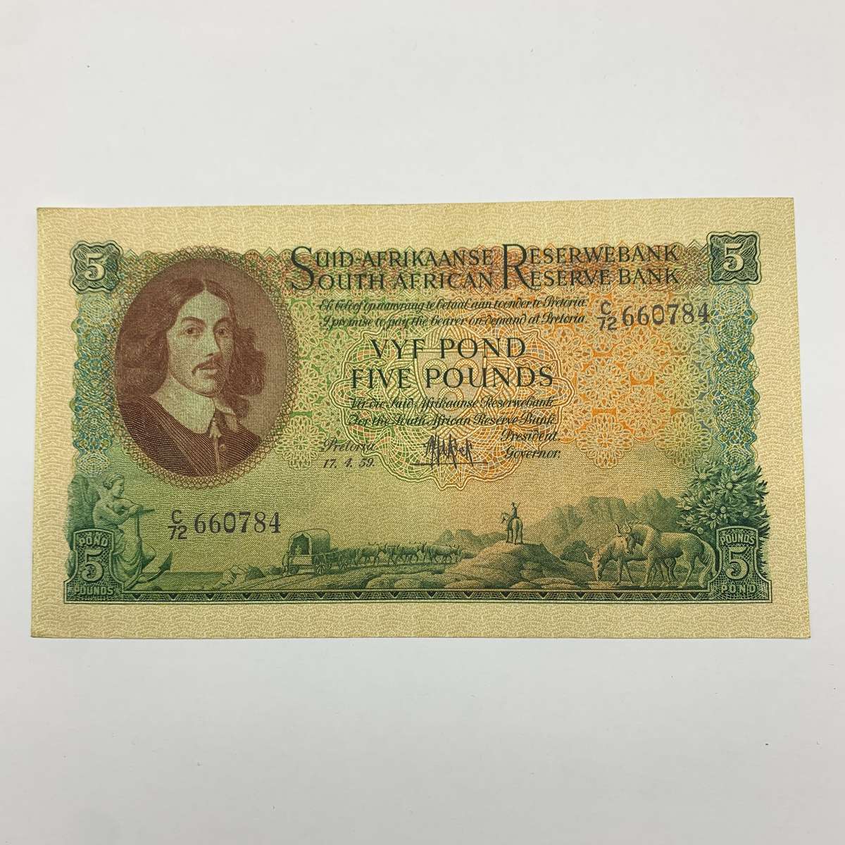 SA  'M.H. de Kock' 1959  Five Pound Note (A/UNC)