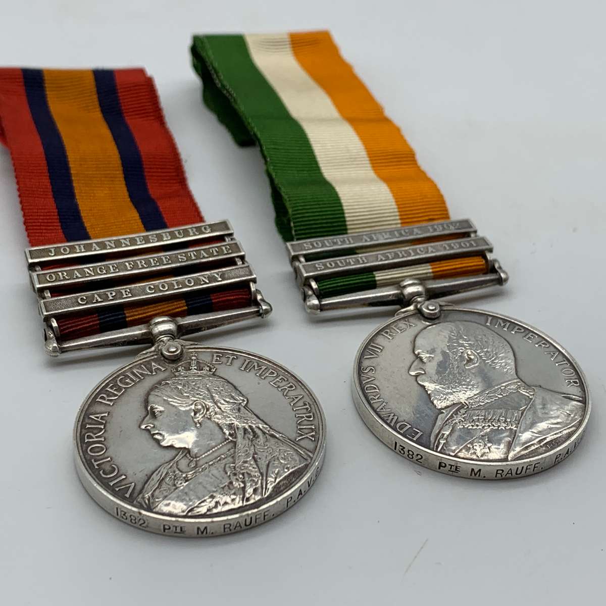 Boer War - QSA & KSA Medals to 'PTE. M. Rauff' (P.A.V.G.)