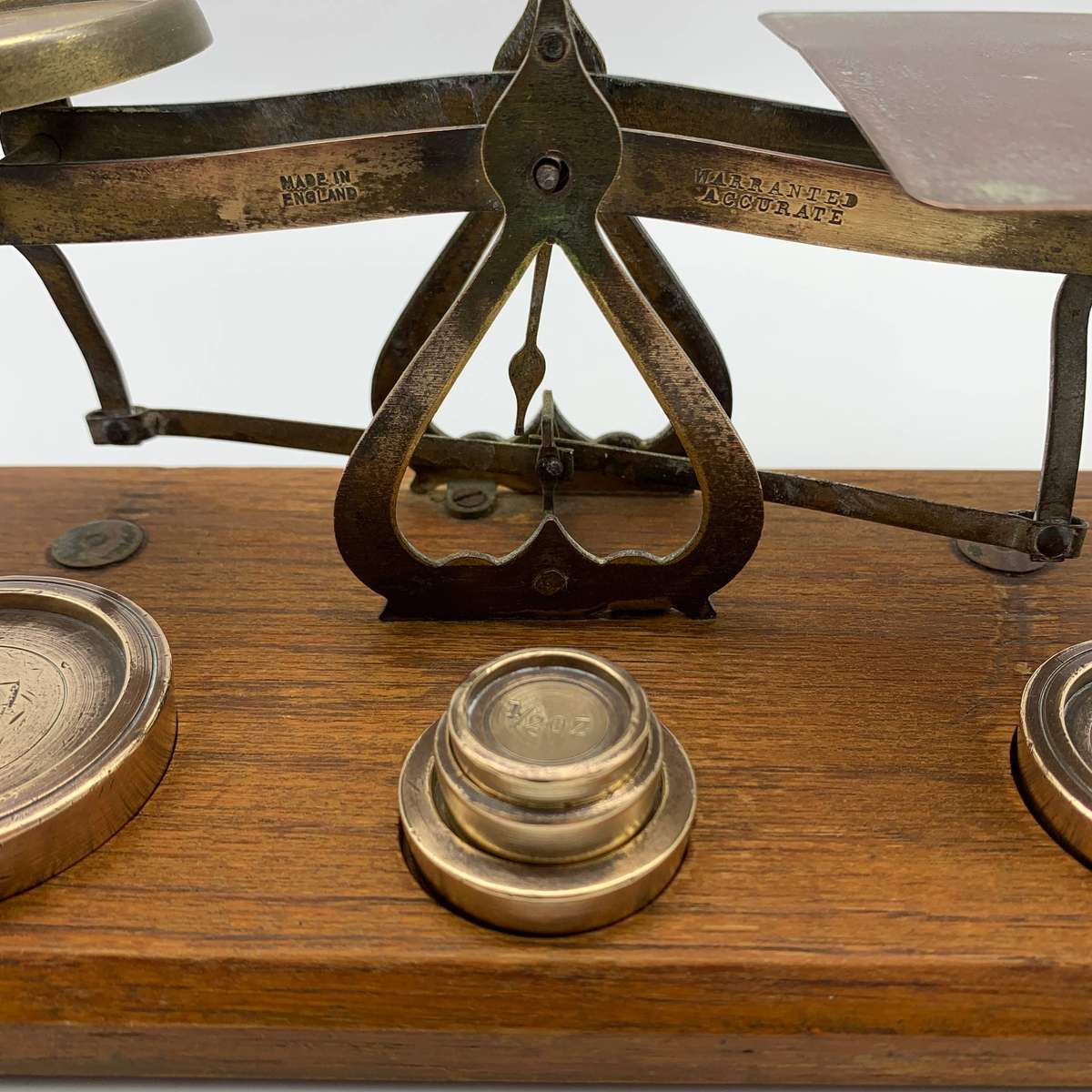 Early Wood & Brass Postal Scale with Weights