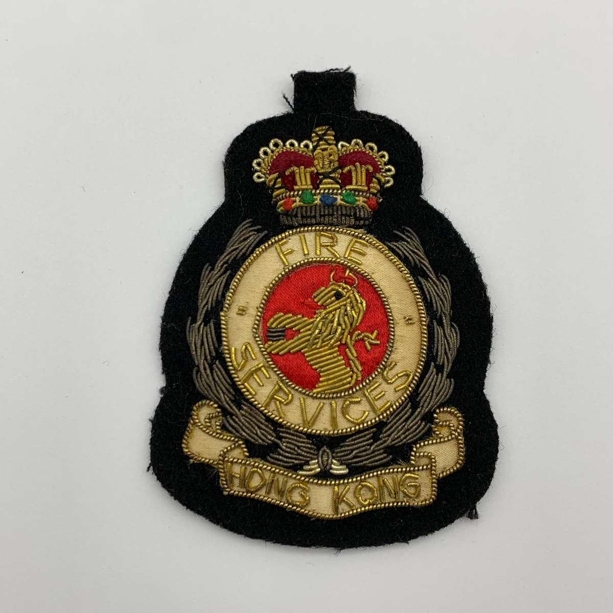 Vintage Embroidered 'Hong Kong Fire Service' Badge