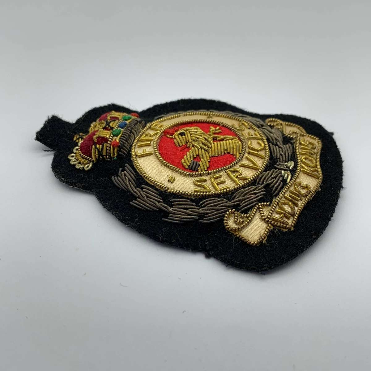 Vintage Embroidered 'Hong Kong Fire Service' Badge