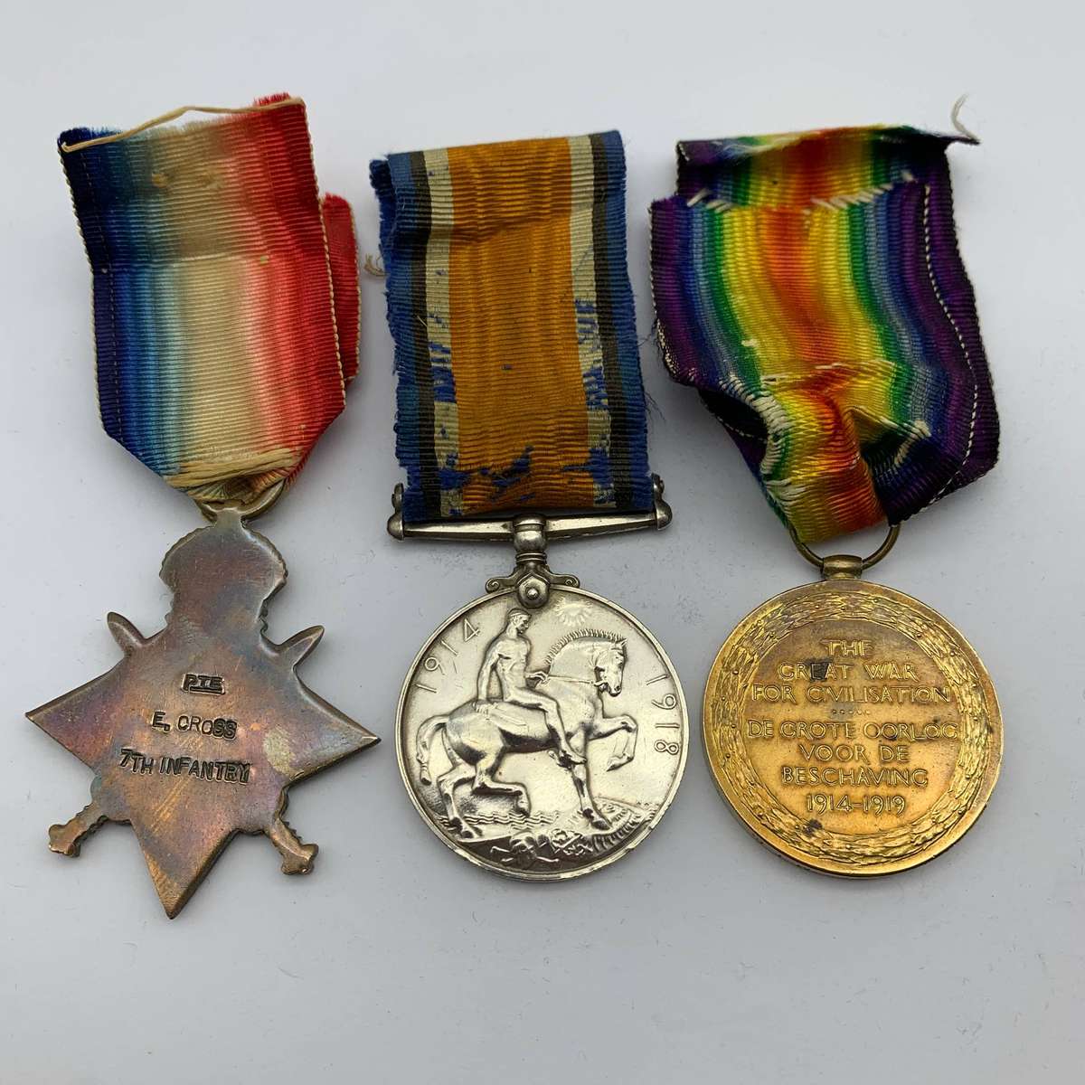 WW1 Medal Trio  'SPR. E. CROSS' (M.T.C. & 7th Inf.)