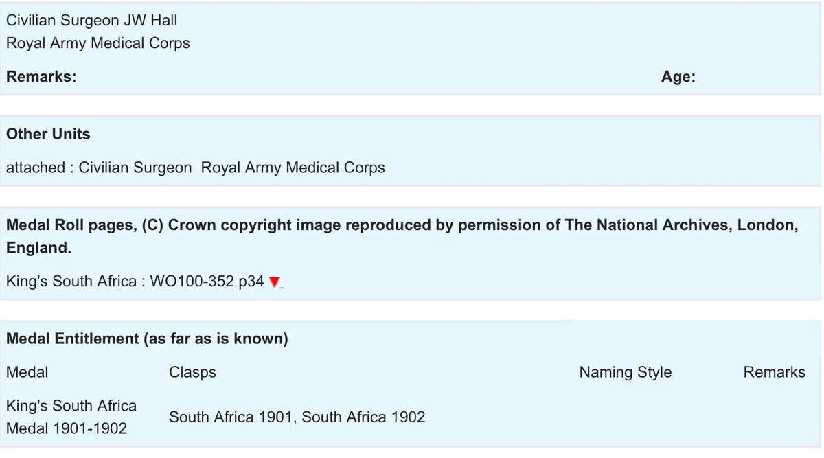 Boer War  K.S.A. Medal to 'CIV. SURGEON J.W. HALL'