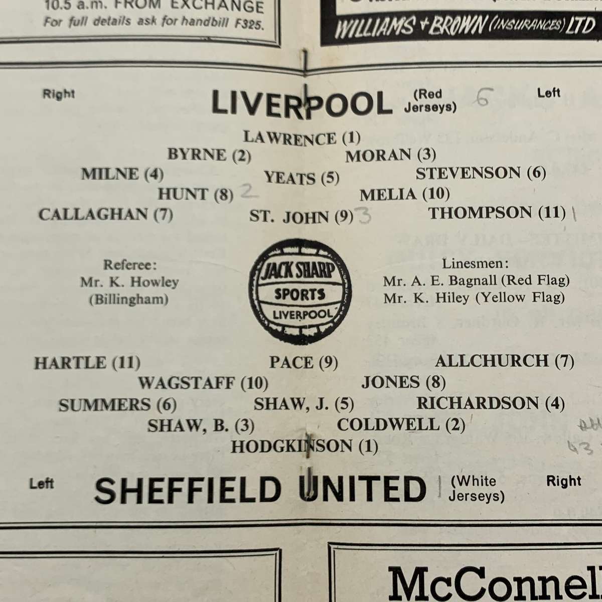 Soccer  '1964 Liverpool vs Sheffield United' Official Programme