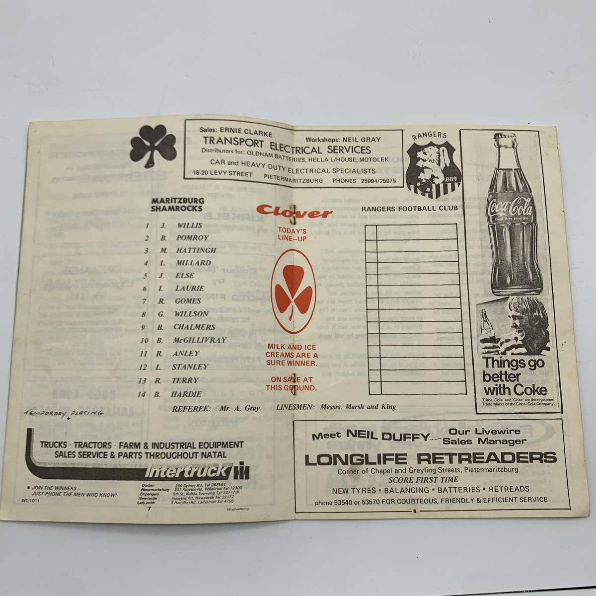 Soccer  1976 'Maritzburg Shamrocks vs Rangers' Official Programme