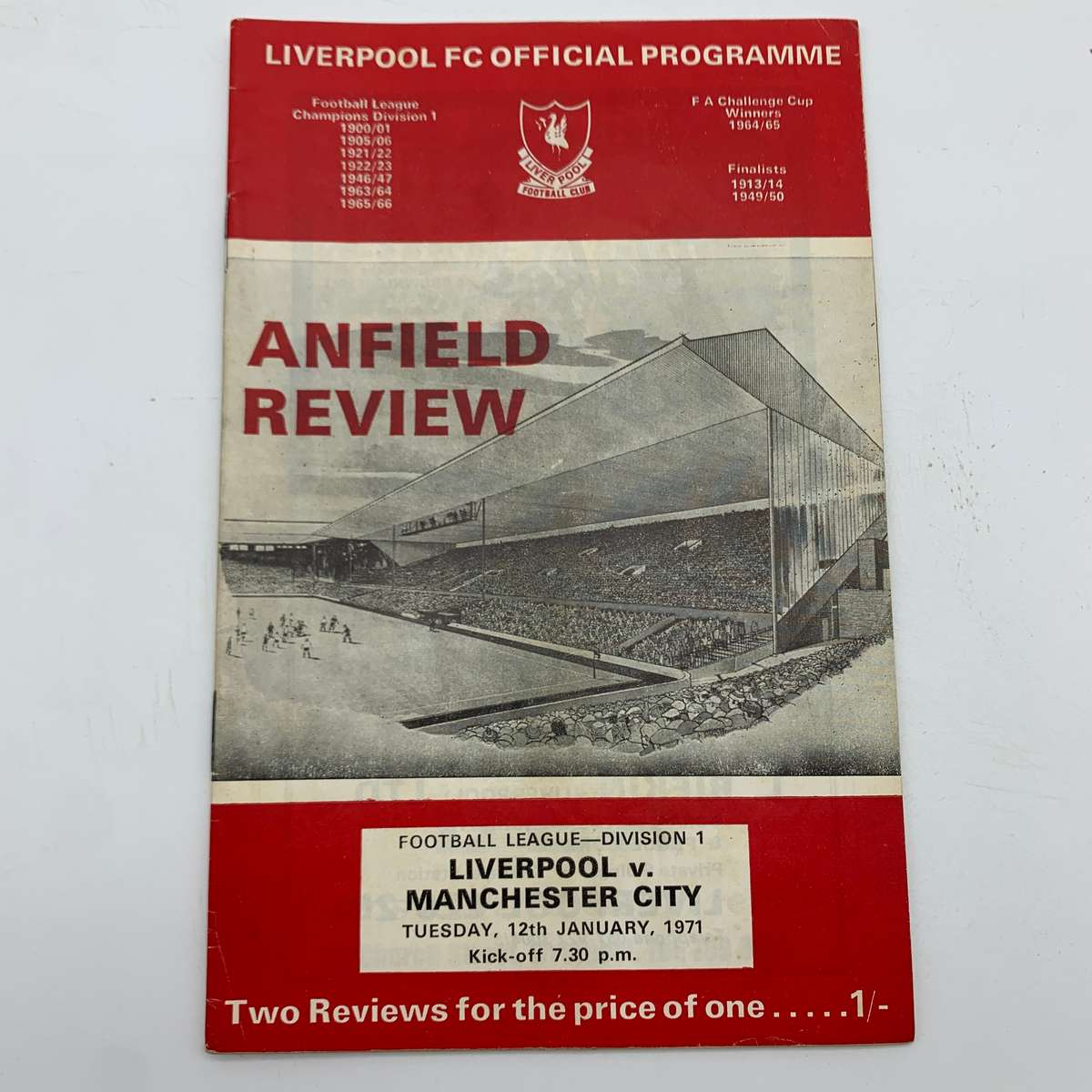 Soccer  '1971 Liverpool vs Manchester City' Official Programme