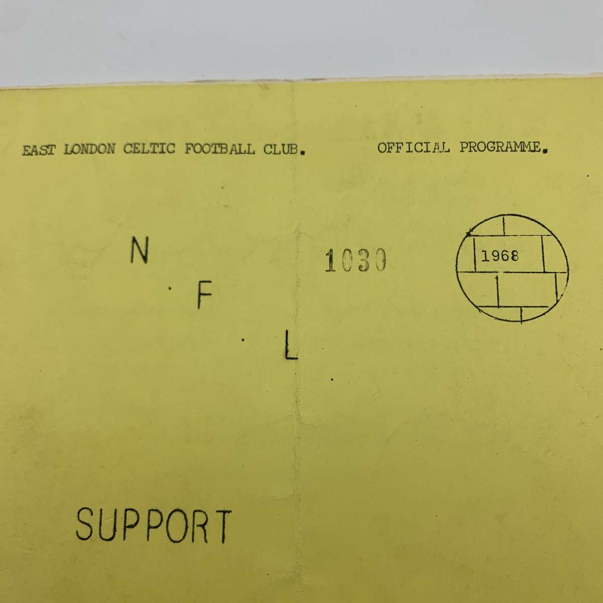 Soccer  '1968 East London Celtic vs Powerlines' Official Programme