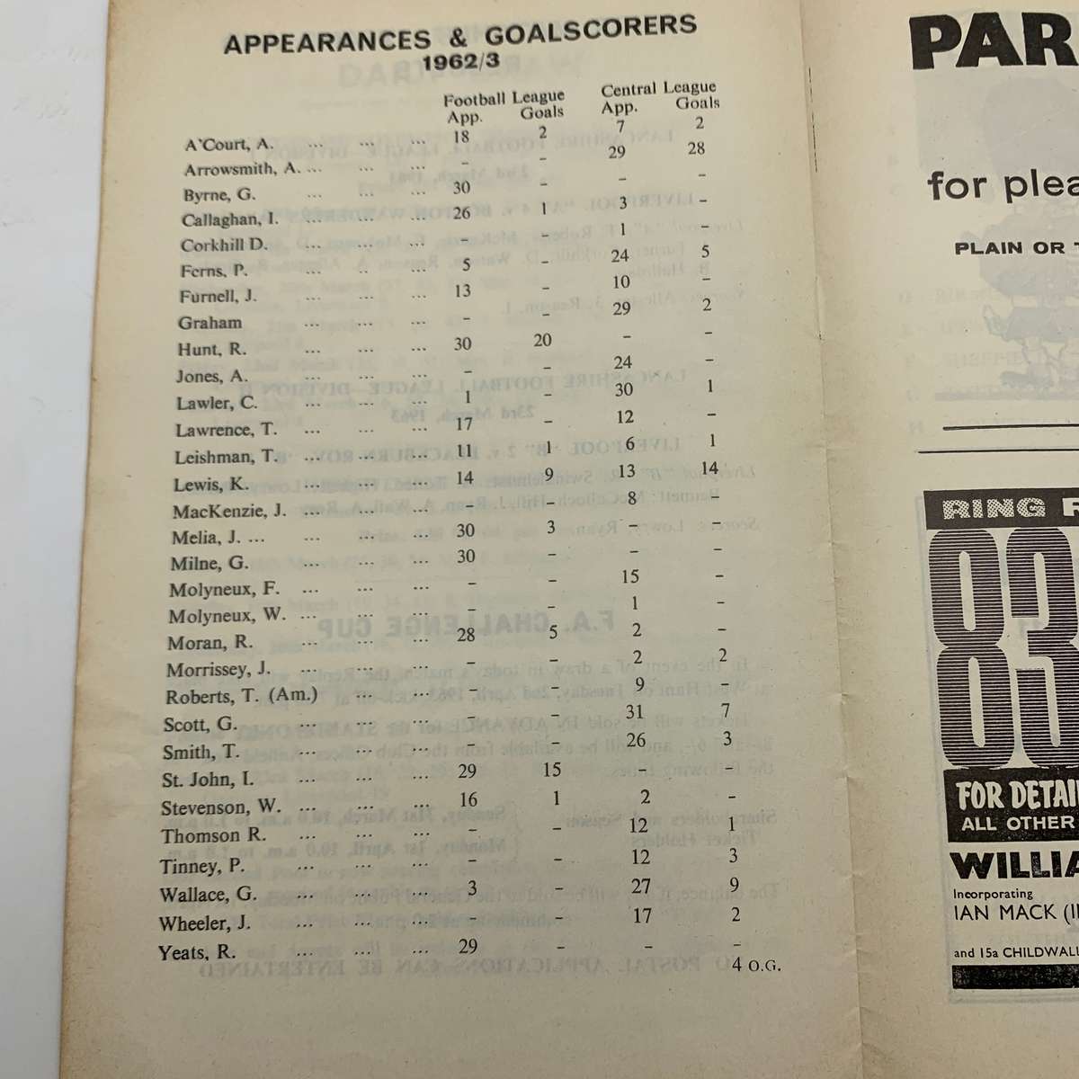 Soccer  '1963 Liverpool vs West Ham Utd' Official Programme