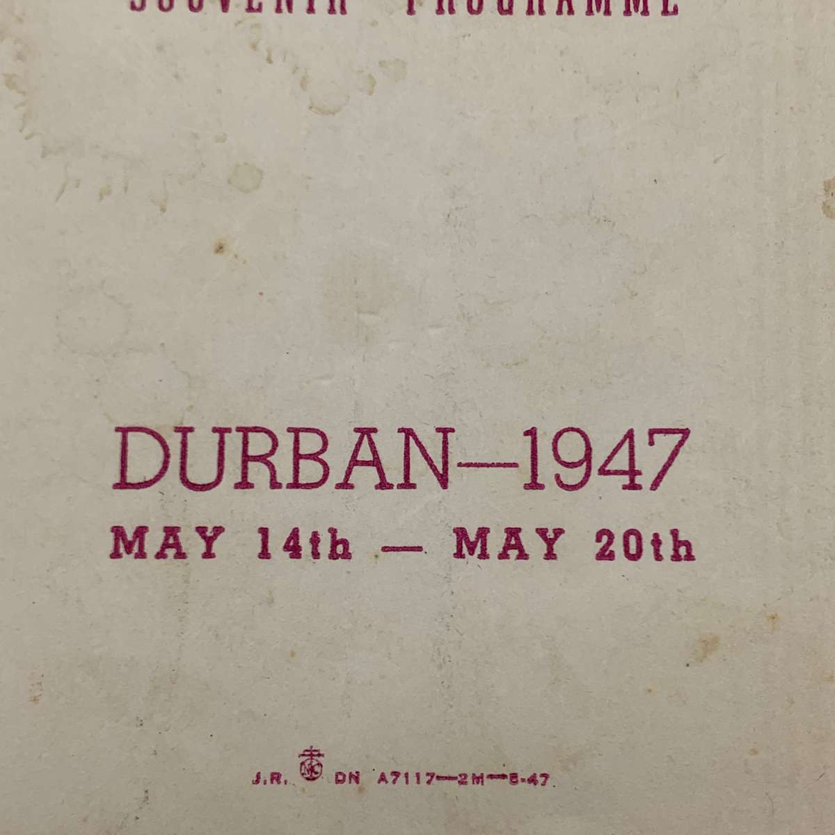 Soccer  1947 Durban 'Goldberg Cup' Official Programme